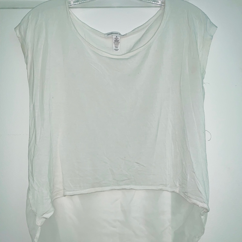 White High-Low Partially Sheer Tee